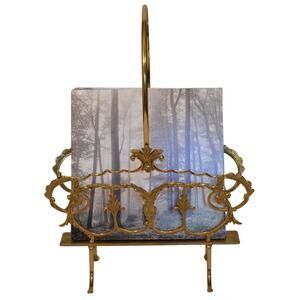 Antique Brass Magazine Rack Italian Regency Solid Brass Stand 22''x 14''